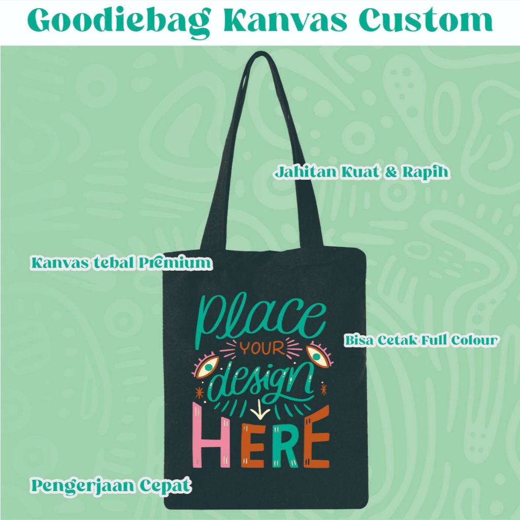 Totebag Kanvas Goodie Bag Kanvas Tas Kanvas Warna HITAM CUSTOM SATUAN | KANVAS HITAM TEBAL PREMIUM C