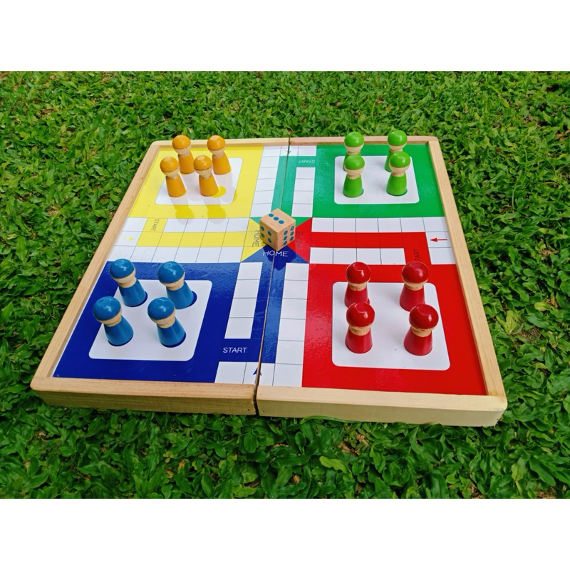 Mainan Ludo Kayu Jumbo pinus free 16 peg doll dan 1 dadu kayu besar
