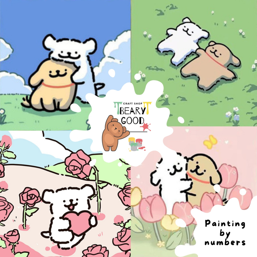 

[BearyGood] Maltese couple Canvas Painting By Number / Painting kit anak/ Paint by number/ Set Melukis