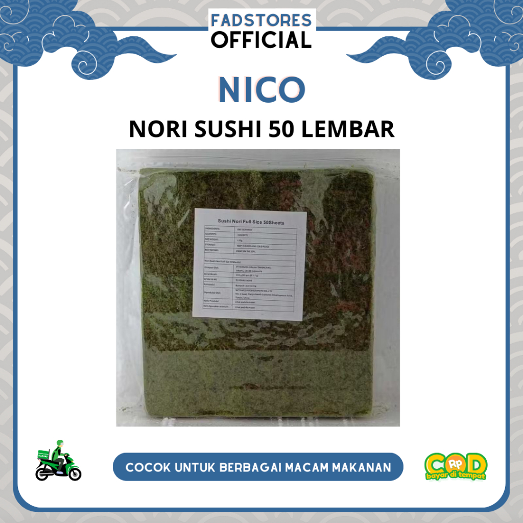 

Nico Sushi Nori 50 Lembar - Nico Rumput Laut 1 Pack (50s) - Manjun Seaweed - Nori Sushi Halal