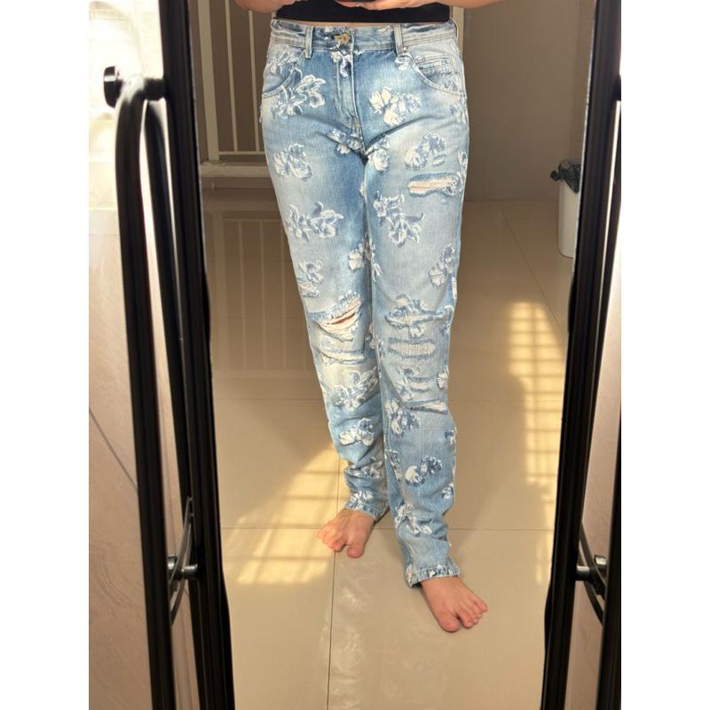 Zara Celana Jeans Wanita Motif Bunga