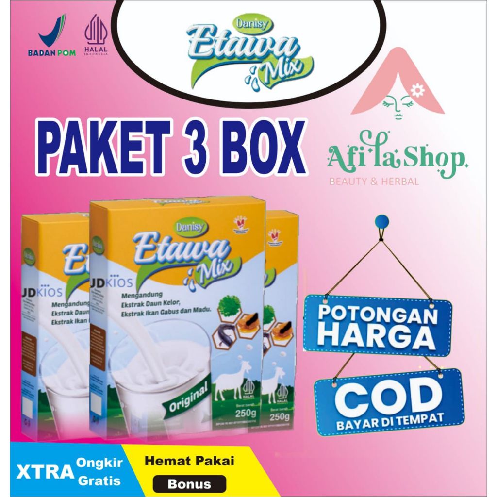 

PAKET 3 BOX uk. 250gr Susu Etawamix DANISY || minuman berkhasiat dari Susu Kambing Etawa