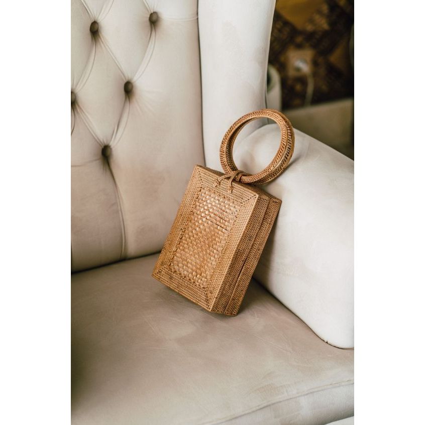 KekalikJaya Tas jinjing tangan Rotan Full Ata Kotak Krawang O wanita rattan handbag Women's Full Ata