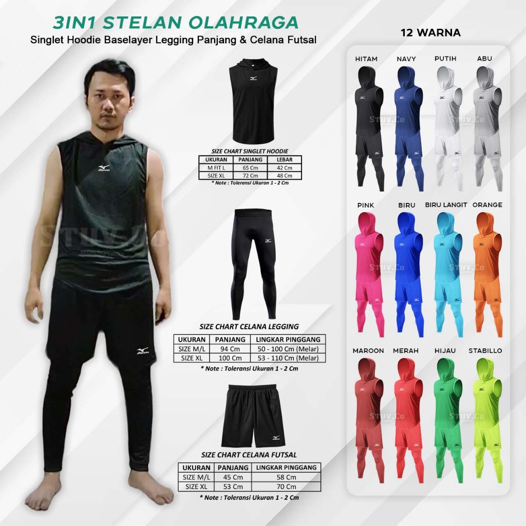 PROMO 3IN1 STELAN SINGLET HOODIE BASELAYER LEGGING PANJANG & CELANA PENDEK SEPEDA UNISEX HYGET DRYFI