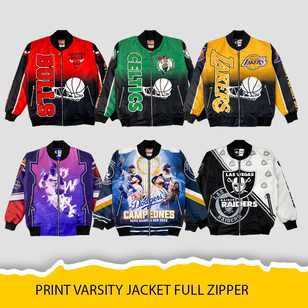 Men's and Womens' Los Angeles Dodgers Printed Varsity Jacket  Zipper