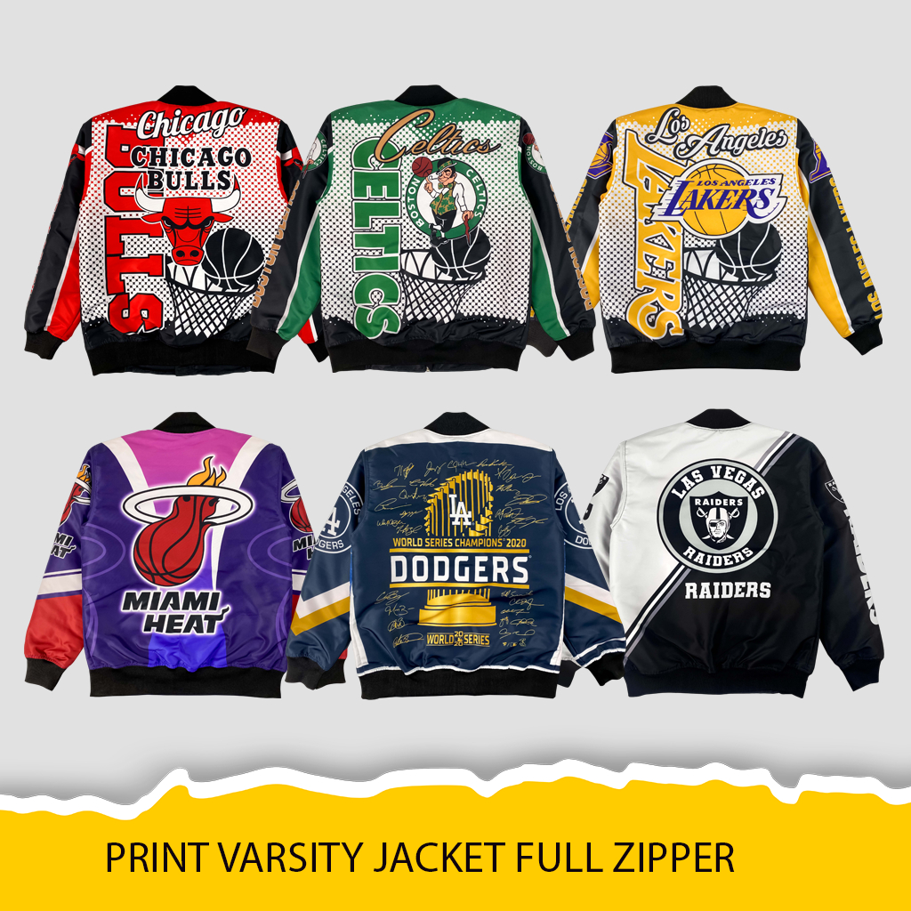 Printed Varsity Jacket Miami Heat Zipper For Unisex - Jumpshot Official