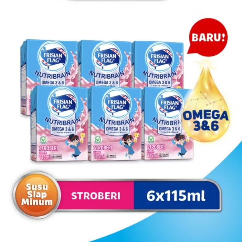 

Frisian Flag Susu liquid UHT 6X115ml nutribrain omega 3&6 Cokelat - strawberry