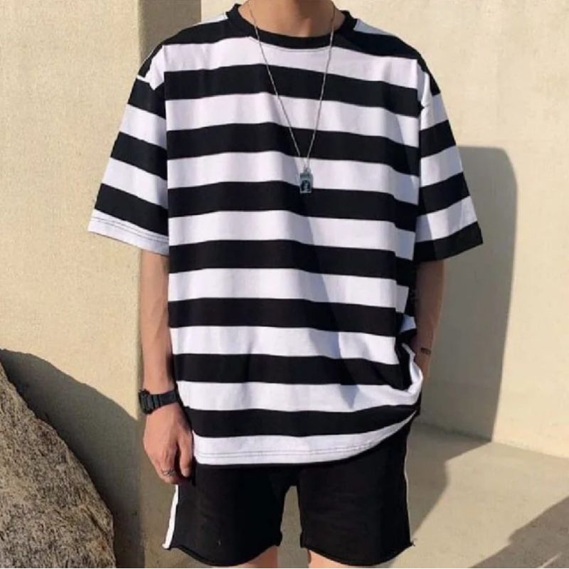 kaos salur pria/kaos garis garis /kaos salur pria lengan pendek