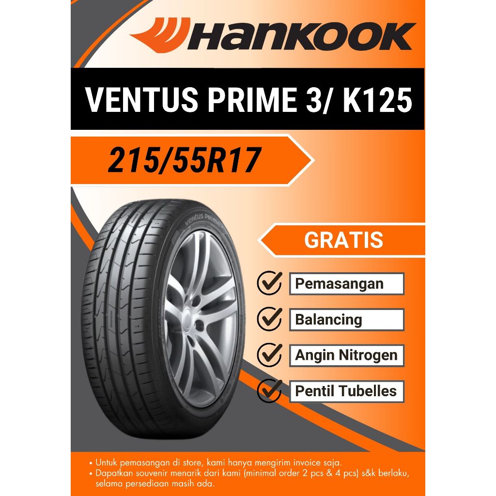 Ban mobil Hankook 215/55R17 Ventus Prime 3 / K125 TUBELLES' 215-55-17, 2155517, 215/55/17, 215 55 17