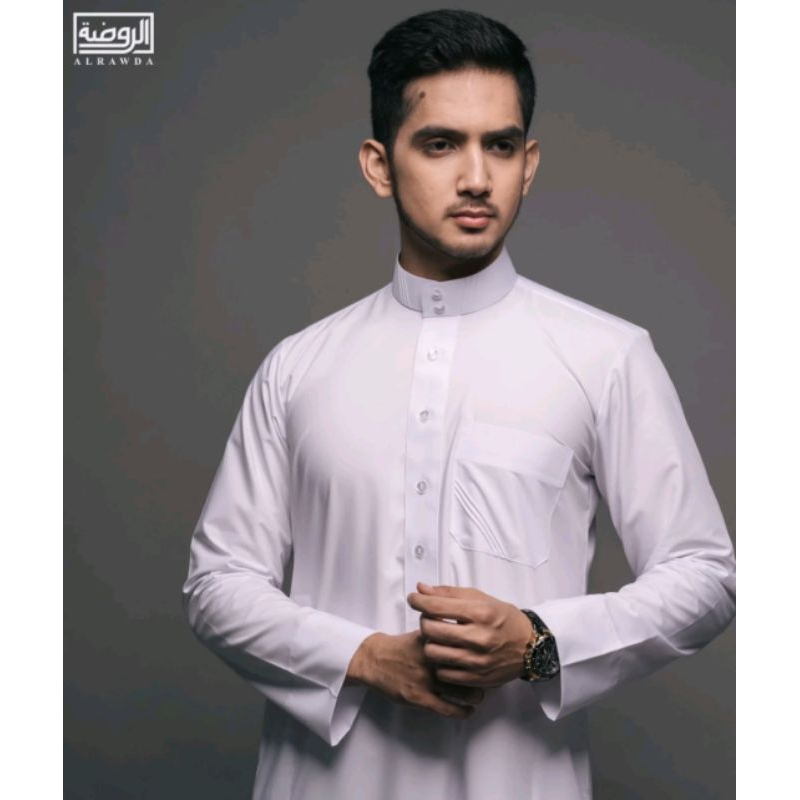 ALRAWDA by Alharamain Jubah / Gamis Pria Dewasa Slimfit Premium Series (1089) | Putih | Putih Tulang