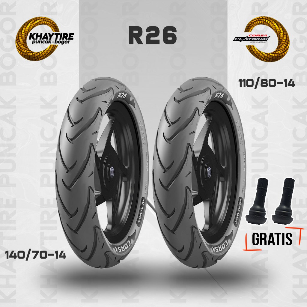 Paket Ban Motor YAMAHA AEROX CORSA R26 PLATINUM 110/80-14 + 140/70-14 Tubeless