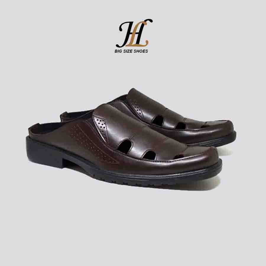 Sandal bustong pria Big size 43-47 | Sepatu half tutong selop formal kulit asli - Ukuran kaki jumbo