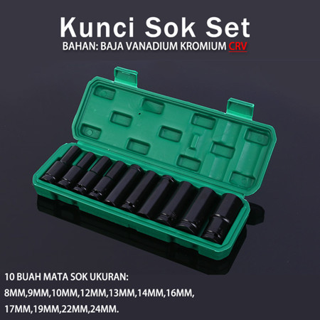 shock panjang 1/2" 8-24MM Kunci Sok Set Mata Kunci Impact 10PCS Kunci Sok