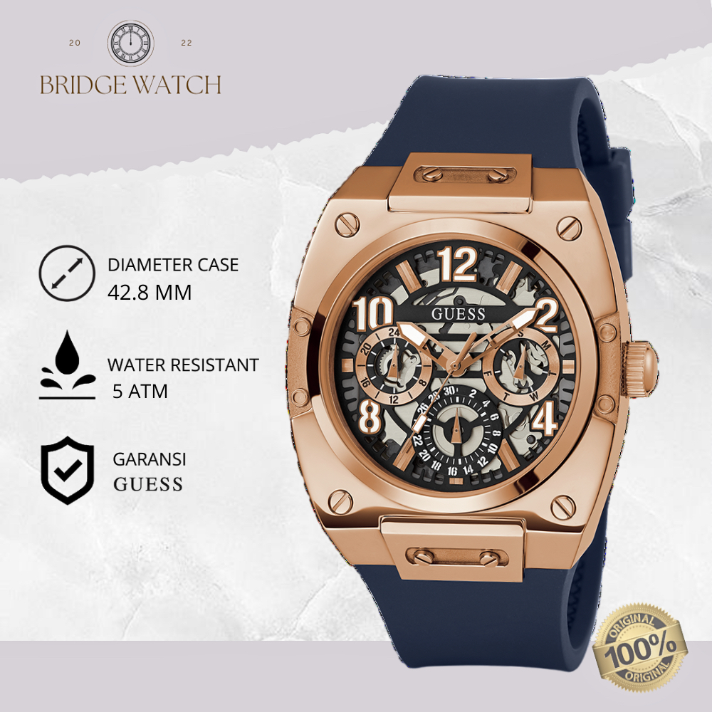 Jam Tangan Pria Guess GW0569G3 Gents Prodigy Chronograph Navy Rubber Strap Sport Original