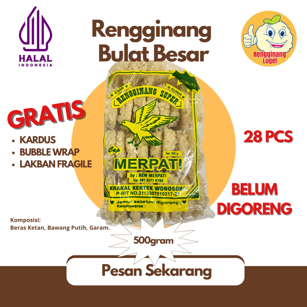 

Rengginang MENTAH Khas Wonosobo 100% Ketan Asli CAP MERPATI isi 28 pcs (Bulat Besar) Rasa Bawang & Terasi Berat 500 gram