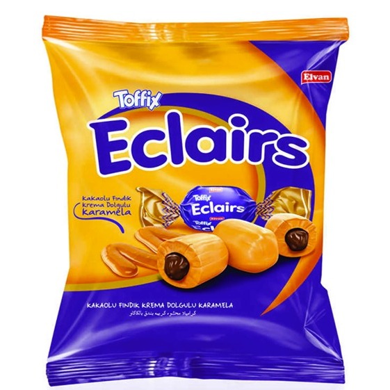 

ELVAN TOFFIX Eclairs Caramel 300g Permen Kembang Gula Karamel Isi Krim Cokelat Rasa Kacang Hazel