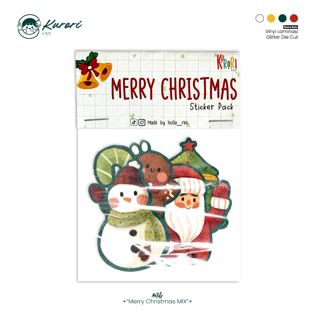 

Sticker Stiker Tempelan Lucu Natal Christmas Premium Stiker Pack Berkilau Bahan Tebal Tahan Air Panas Gores Laminasi Glitter "MERRY CHRISTMAS" KURORI