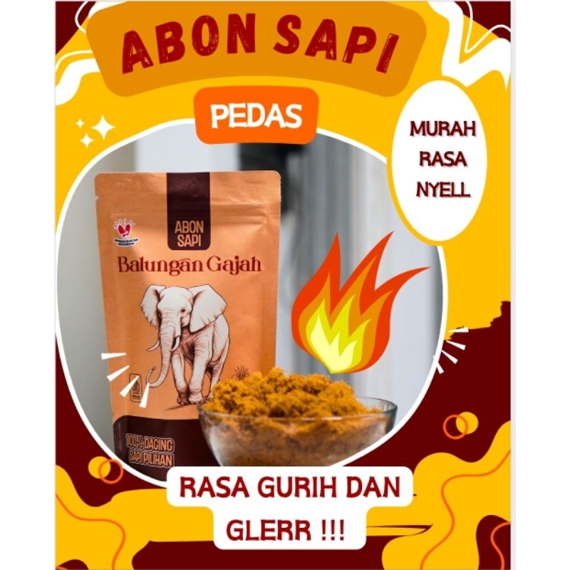 

ABON SAPI BALUNGAN GAJAH Varian PEDAS kemasan 100 gram
