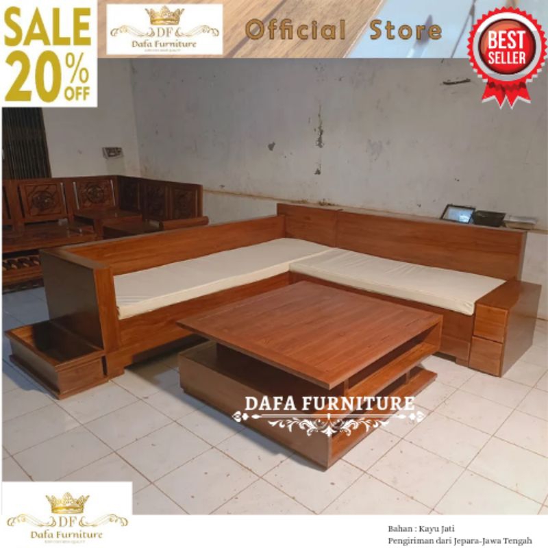 Kursi Sudut Sofa Kayu Jati Dengan Busa Dudukan