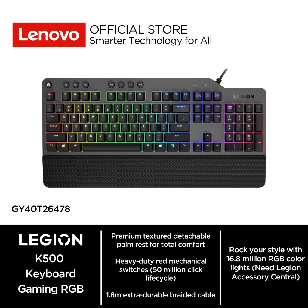 Lenovo Legion K500 RGB Keyboard Mekanik Gaming Full-Size dengan Backlight RGB