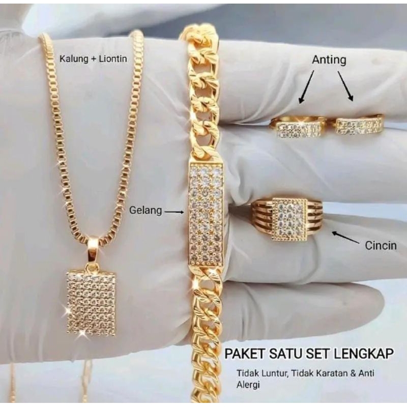 SET PERHIASAN GOLD KOTAK TITANIUM WANITA MEWAH AWET