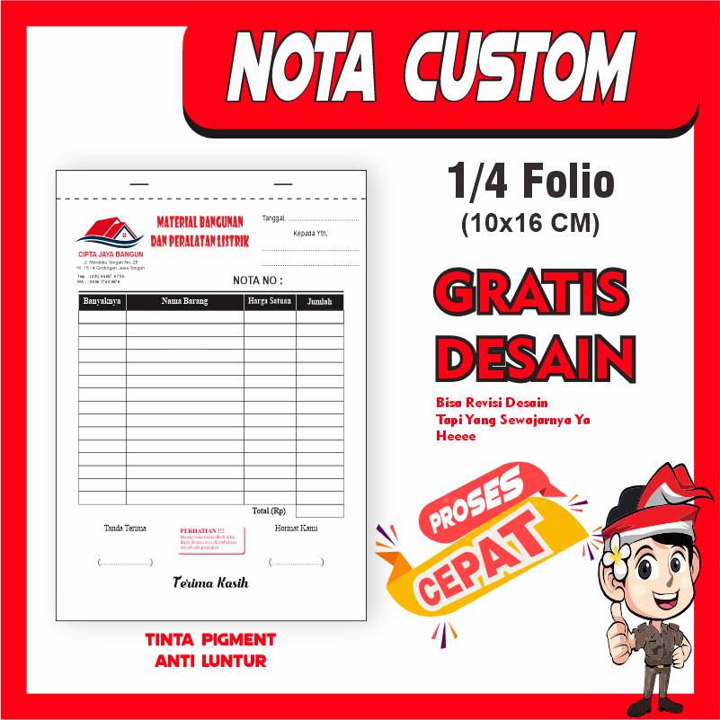 

Cetak Nota 1/4 Folio 1 Ply 2 Ply 3 Ply Cetak Nota Custom Nama Toko Laundry Dll