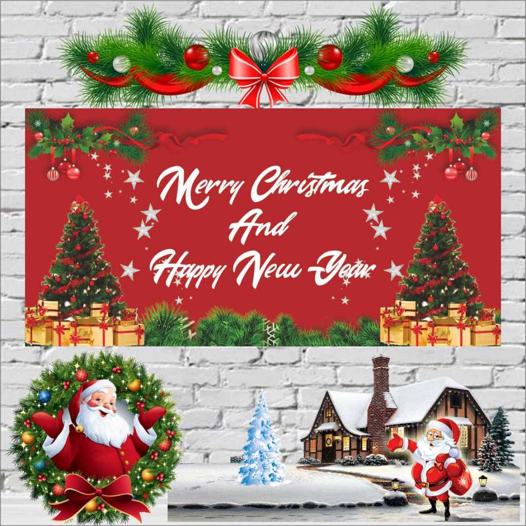 COSTUM SPANDUK / BANNER MERRY CHIRSTMAS / NATAL TAHUN BARU / SPANDUK UNIK UNTUK PERAYAAN NATAL DAN T