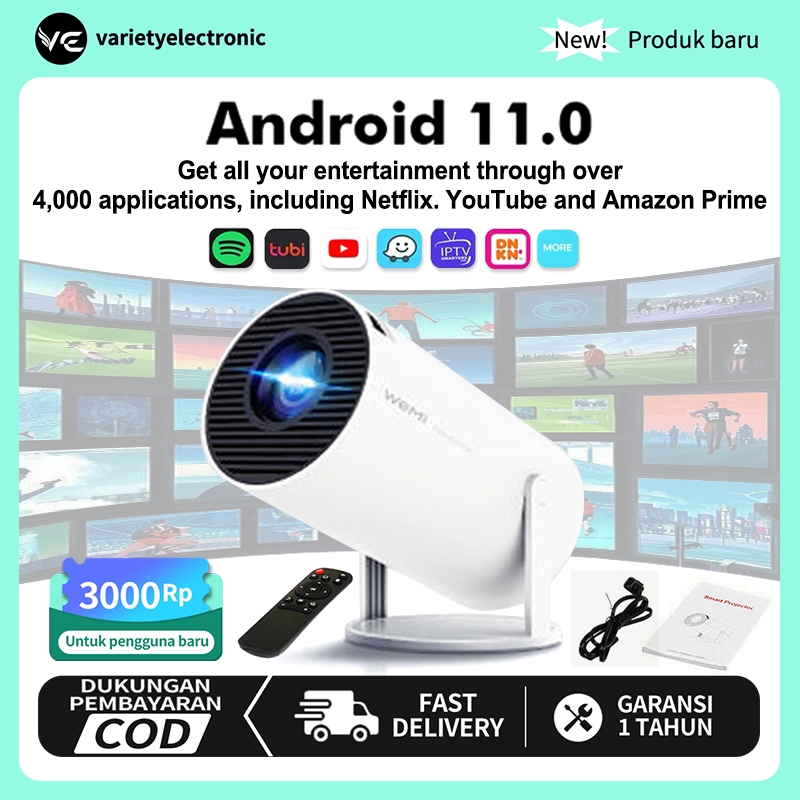Portabel Mini HY300 Proyektor Bluetooth Proyektor 2.4+5G Wifi 6 Smart LCD TV 180 Lumens Multifungsi