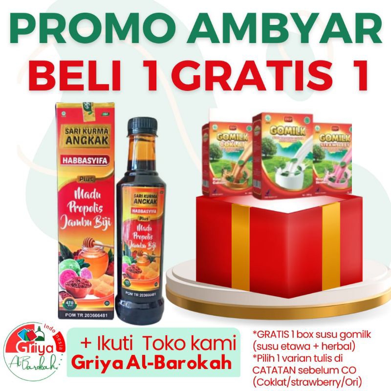 

PROMO BELI 1 SARI KURMA ANGKAK, GRATIS 1 SUSU ETAWA PLUS HERBAL GOMILK 200GR , TERBATAS selama persediaan masih ada