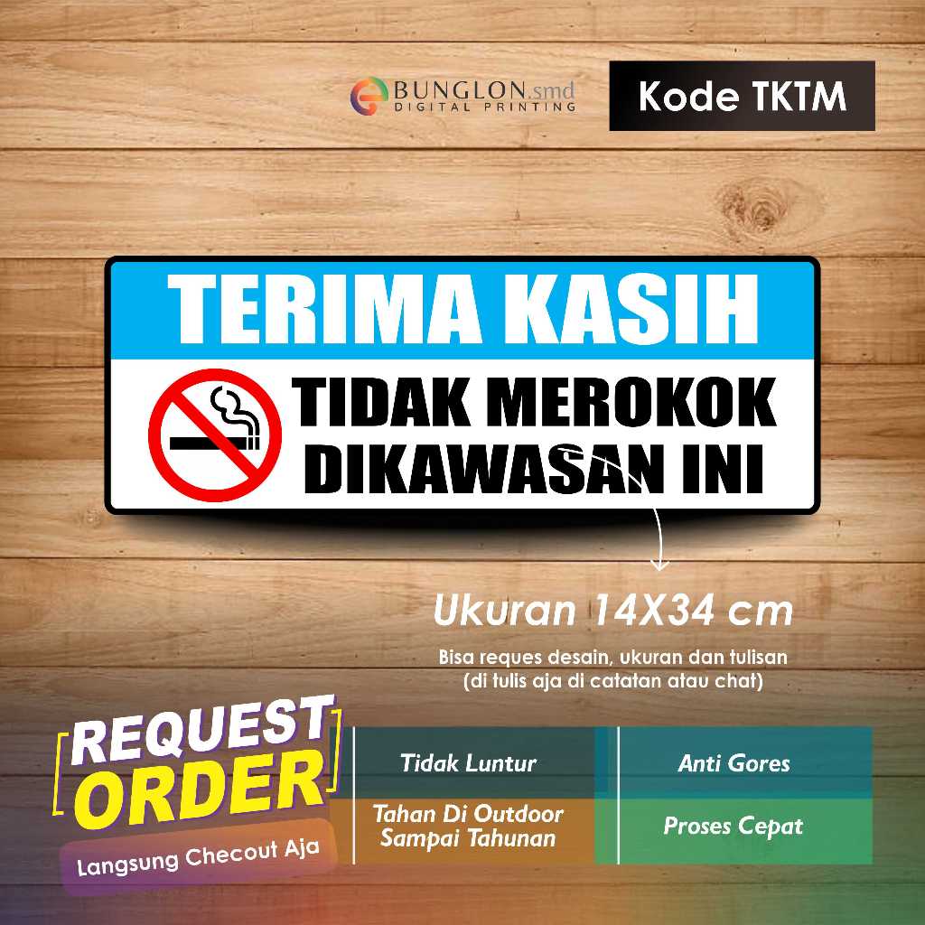 

STIKER TERIMA KASIH TIDAK MEROKOK DI AWASAN INI + LAMNASI KODE TKTM BIRU