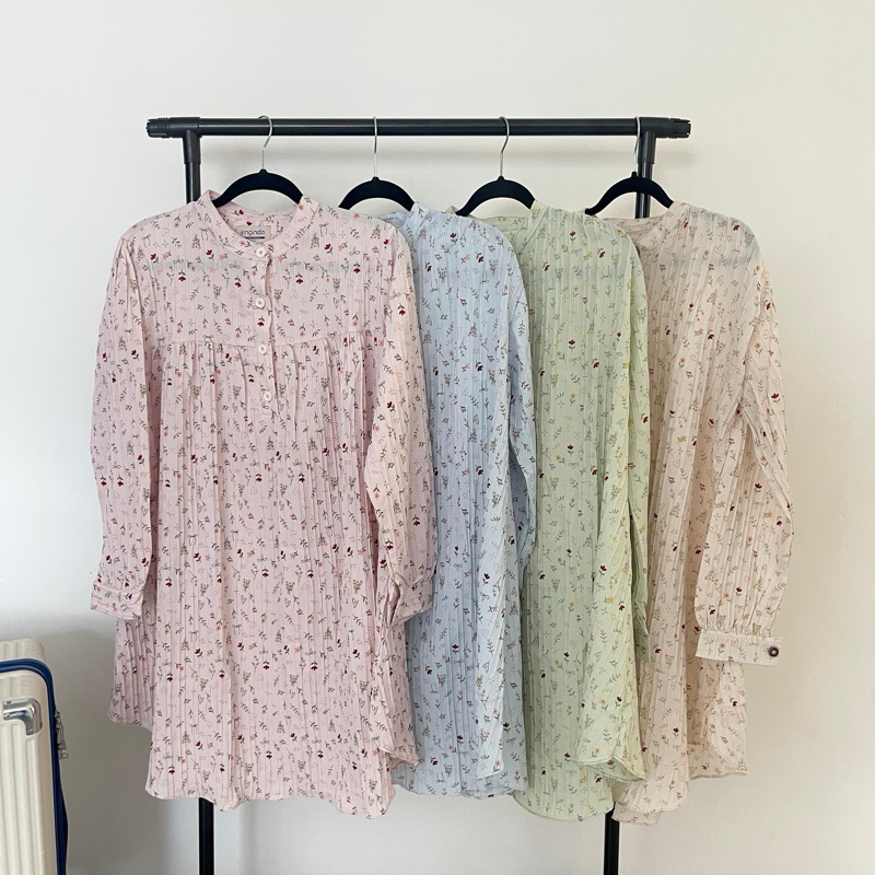 Blouse Blus Motif Bunga Lengan Panjang Tunik Bunga Hijab Tunik