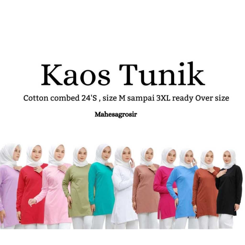 Tunik Kaos Polos Wanita Cantik Elegan Tunic Lengan Panjang Size M - 3Xl