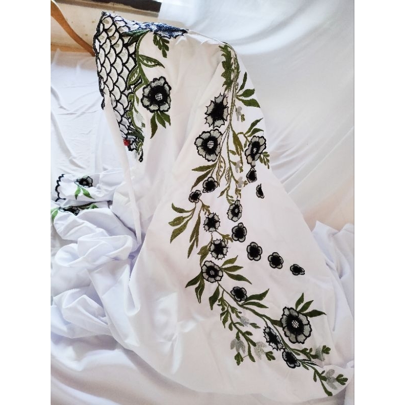 MUKENA TERUSAN SANTRI BORDIR BUNGA BAHAN KAIN  KATUN POLINO MIKRO MUKENA LAJUR MODEL TERBARU MOTIF B