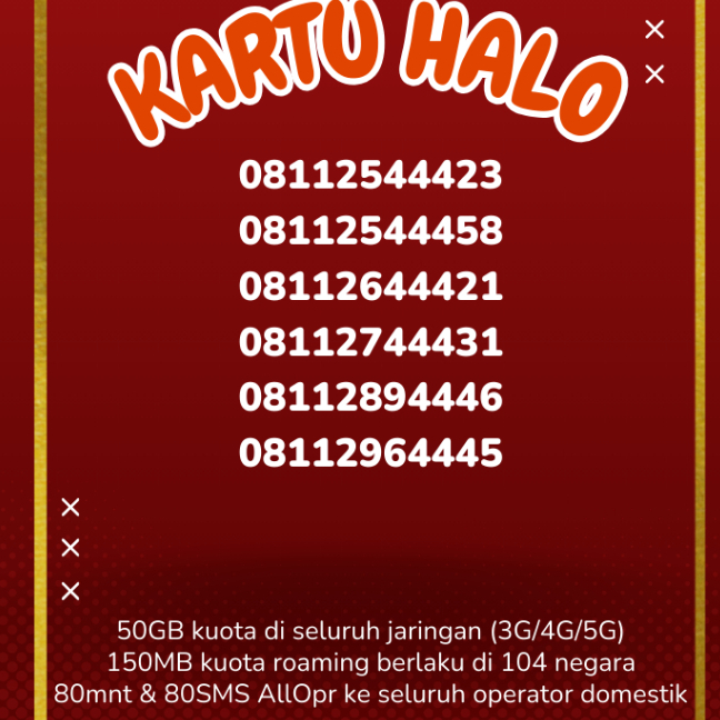 Kuota 50GB  Telkomsel kartu halo 11 digit nomor cantik 000 111 222 333 444
