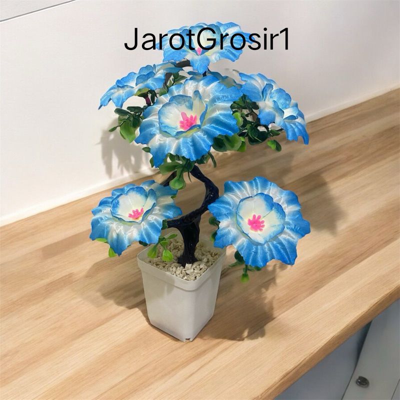 BUNGA HIAS MEJA LENGKAP POT DAN BATU TINGGI 30CM // BUNGA HIAS SEMANGGI DAVODIL VAS PLASTIK KOTAK //