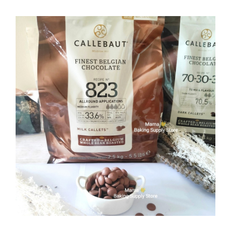 

CALLEBAUT Milk Chocolate Callets Button Couverture 823 33.,6% 1 kg PLUS COOLER BAG