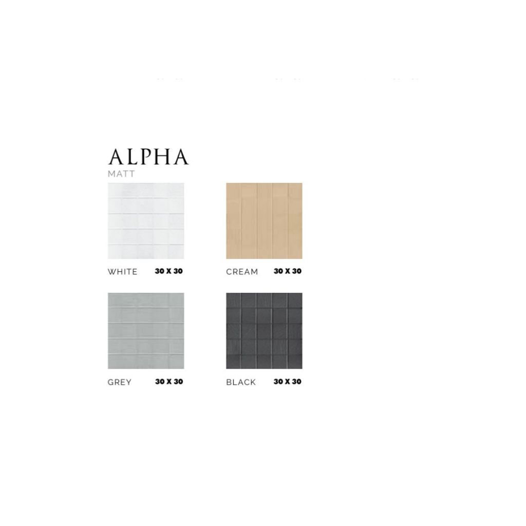 ASIA TILE FLOOR TILE ALPHA MATT WHITE, CREAM, GREY & BLACK 30X30