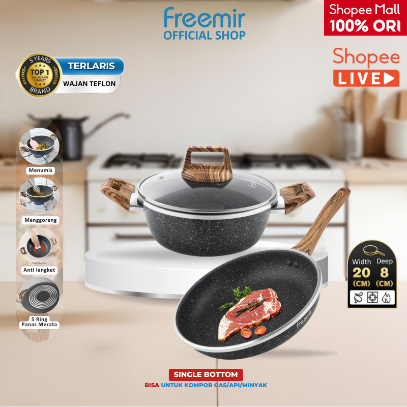 Special Buy 1 Get 1 freemir Wajan Teflon Black Series 20cm Granit Anti Lengket Hitam Serbaguna