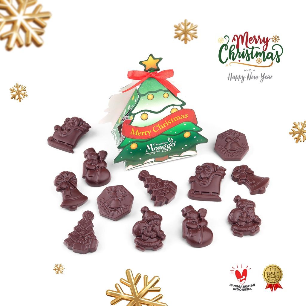 

Chocolate Monggo | Christmas Tree & Dark Chocolate Green Pocket 70g l Cokelat Monggo 100% Cocoa Butter l Hampers Natal | Gift Anak