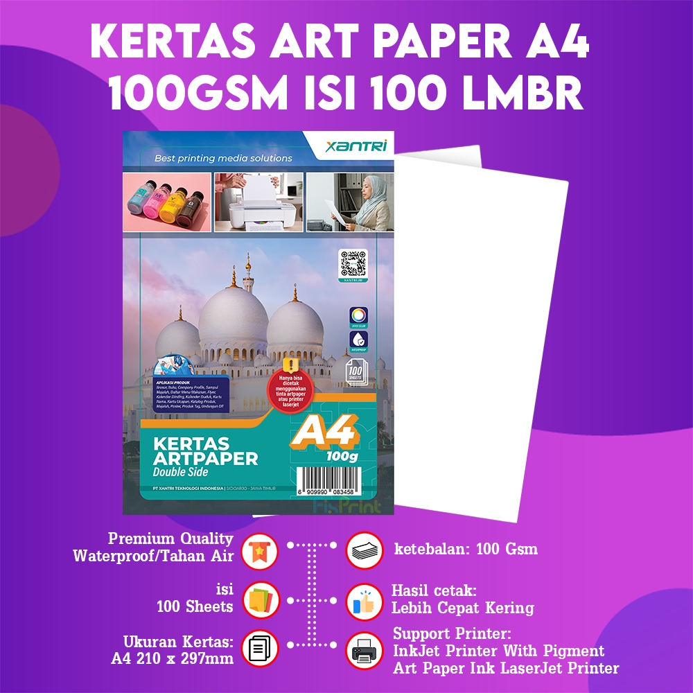 

FixPrint Kertas Art Paper Xantri Original A4 260gsm 230gsm 50pcs 100gsm isi 100 Double Side F4 260gsm 230 GSM 210 Gramasi isi 50 Lembar Art Carton Karton 150gsm 120 gsm 100 gram 1 Pack isi 100pcs Support LaserJet Printer InkJet with Pigment Art Paper Ink