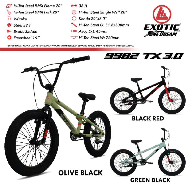 SEPEDA BMX EXOTIC BY PACIFIC BAN JUMBO OVERSIZE 20 INCH OLIVE BLACK