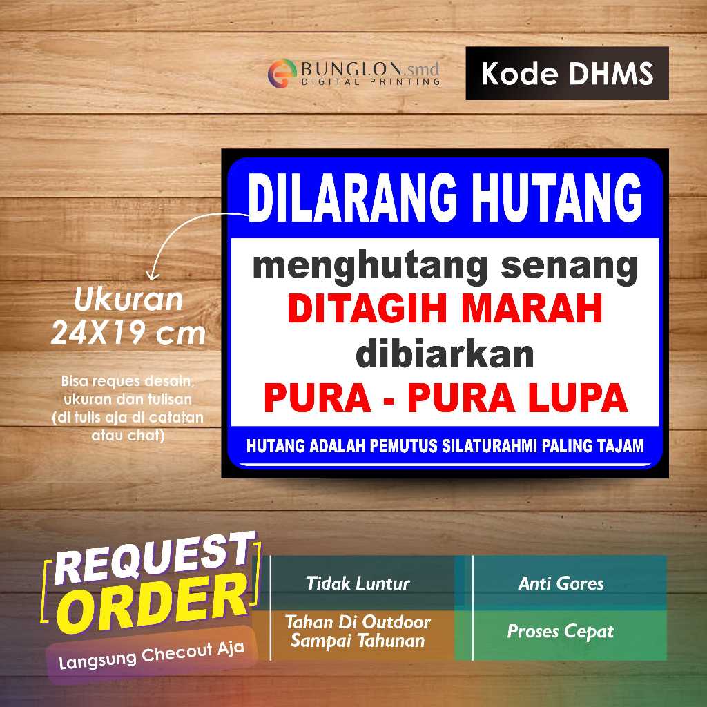 

STIKER DILARANG HUTANG + LAMINASI KODE DHMS BIRU PUTIH