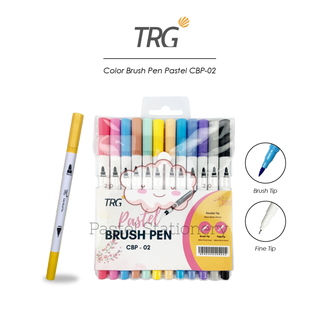 

mdn TRG Color Brush Pen Set Double Tip Pastel 12 Colors CBP-02 - Pulpen Pena Spidol Kuas Warna TRG