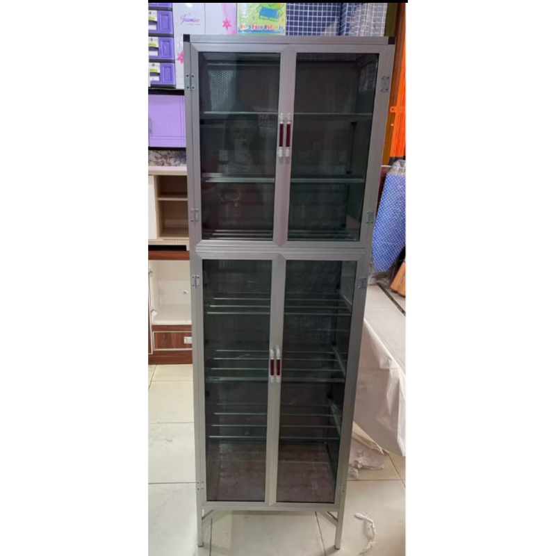 RAK SEPATU 2 PINTU FULL KACA HITAM ALUMINIUM
