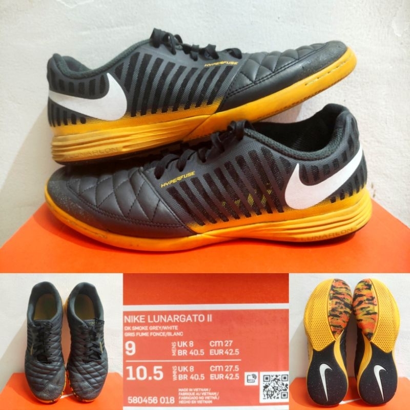 original nike lunar gato 2 ukuran 42.5 sepatu futsal black hitam