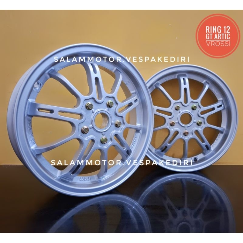 Velg Vespa ring 12 Vrossi GT silver ARTIC Tubeless FRONT + FRONT R12 vespa klasik GTS
