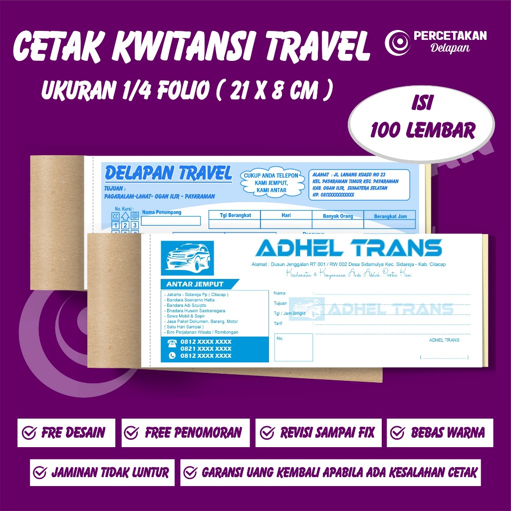 tiket travel 21x8 cm kwitansi travel custom