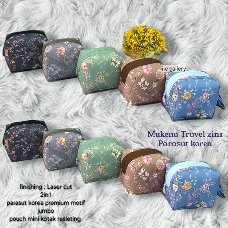 Mukena Travel mini motif bunga parasut korea premium 2in1