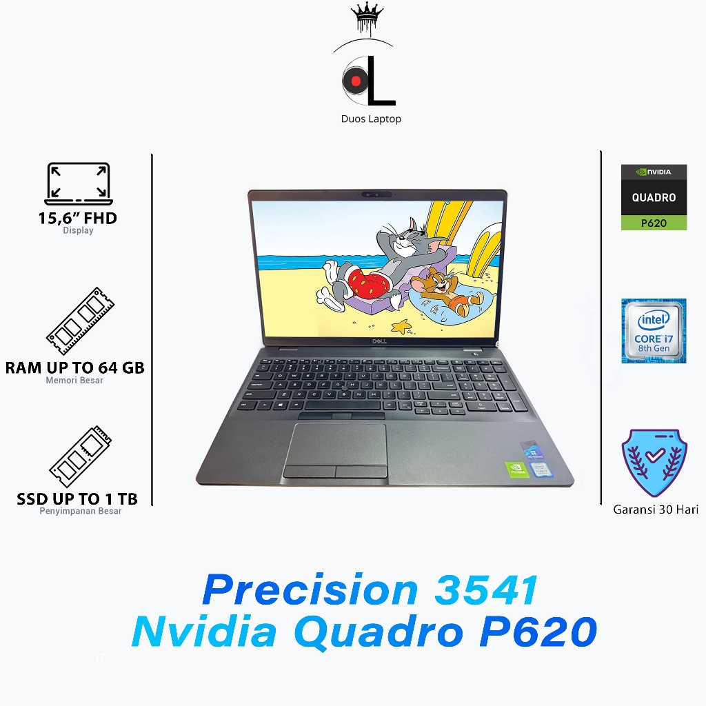 Dell Precision 3541 Core I7 Gen 9 | Laptop Desain Grafis Murah | Ram 16 GB Ssd 512 Gb | Layar 15 Inc