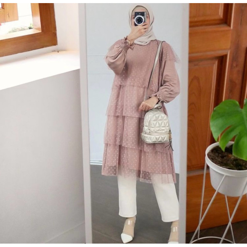 Atasan Tunik Blouse Hijab Kondangan Tile Brokat